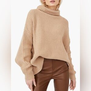 Free People Camel Cowl Neck Sweater